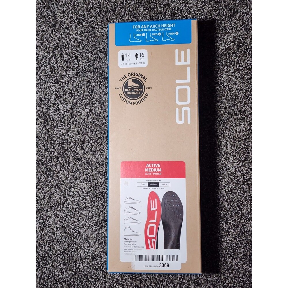 New SOLE Active Medium Insoles Orthotic Shoe Inserts Men 14 Women 16 NIB
